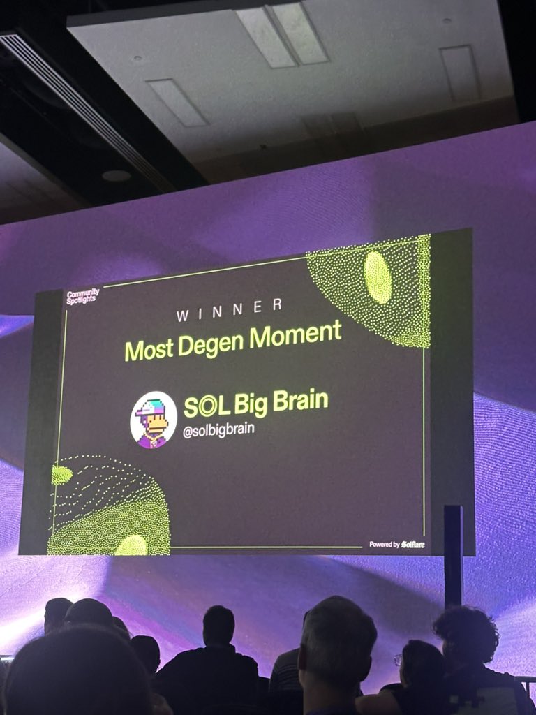The Solana Community Spotlight Awards show was a success at Breakpoint. <a href="/bangerz/">bangerz</a> and <a href="/solquicks/">quicks | Solflare</a> did a great job hosting. Thanks for all that voted for me as I took home the Most Degen Moment award.

🙏🙏🙏🙏