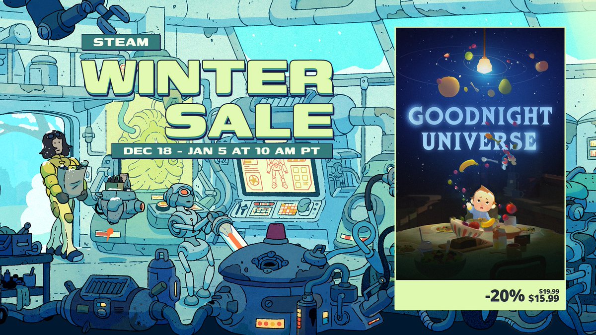 Goodnight Universe is -20% off as part of the Steam Winter Sale! ❄️

If you're craving "an emotionally messy, loving, gut-punch" of a narrative game, this is for you. And if you liked our last game, Before Your Eyes, it's for you too.
RT's appreciated! 🌠