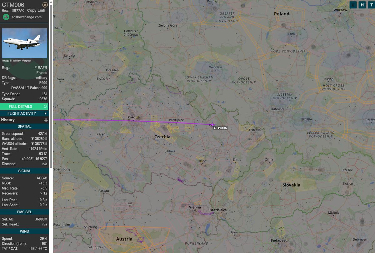 PolishMilRadar's tweet photo. 📅18.12 🕒19:43LT - 🇫🇷✈️ Francuski Dassault Falcon 900EX do Rzeszowa
Do Rzeszowa Jasionki #EPRZ 🇵🇱 z Bazy Lotniczej Vélizy-Villacoublay #LFPV we Francji 🇫🇷 leci ✈️ #CTM006 Dassault Falcon 900EX EASy "F-RAFR" Francuskich Sił Powietrznych 🇫🇷
🔗https://t.co/xxpssu1oN9
#POLMILRADAR https://t.co/TzHbtd8Lbw