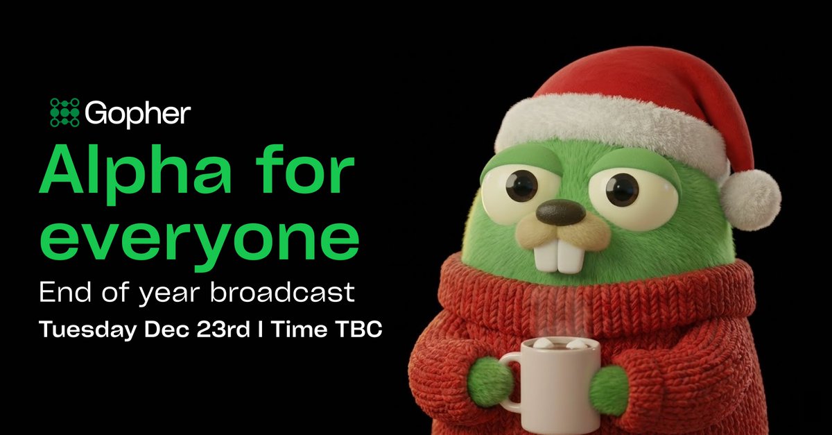 gopher_ai's tweet image. Alpha for Everyone returns.

Join us on Tuesday the 23rd for an end-of-year dose of pure alpha.

→ New AI trading tools
→ What’s coming in 2026