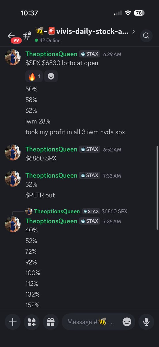 Biotech_SD's tweet photo. 🔥 What a GREAT trading day 🔥

Days like today are such a reminder of why patience matters. It felt so good not having to just scalp. We actually got a clean trend and were able to let trades work instead of forcing entries.

Huge thank you  SPX plays with @bluechips333 💕 
I appreciate your levels 💎 and David and Brok for the amazing calls. ❤️ 
These are the days we build consistency, not chaos.

This is exactly what we focus on here:
🐝 High-quality setups
🐝 Risk management over gambling
🐝 Learning to trade the market it gives us
🐝 A supportive, drama-free community

If you’ve been curious, we’re offering a ONE-WEEK FREE TRIAL Come check us out, see how we trade, ask questions, and feel the difference.

I truly love this community and the traders in it. So grateful for every single one of you. 💛