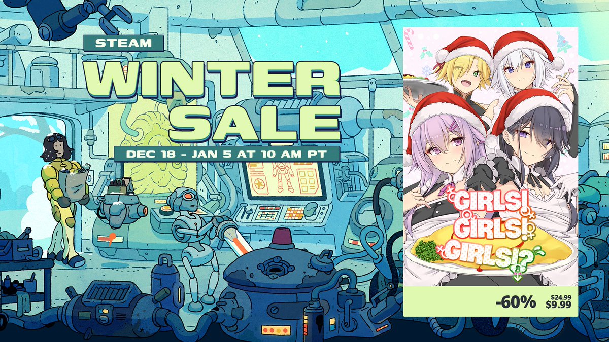 Girls! Girls! Girls!? is 60% OFF on the Steam Winter Sale - our deepest discount ever, and the first time since the Beach Episode released! 🏖️

Snuggle up, grab a hot drink, and jump back into cozy romance, fluff, and skirts in Akihabara.   

Get it here: store.steampowered.com/app/1412310/Gi…