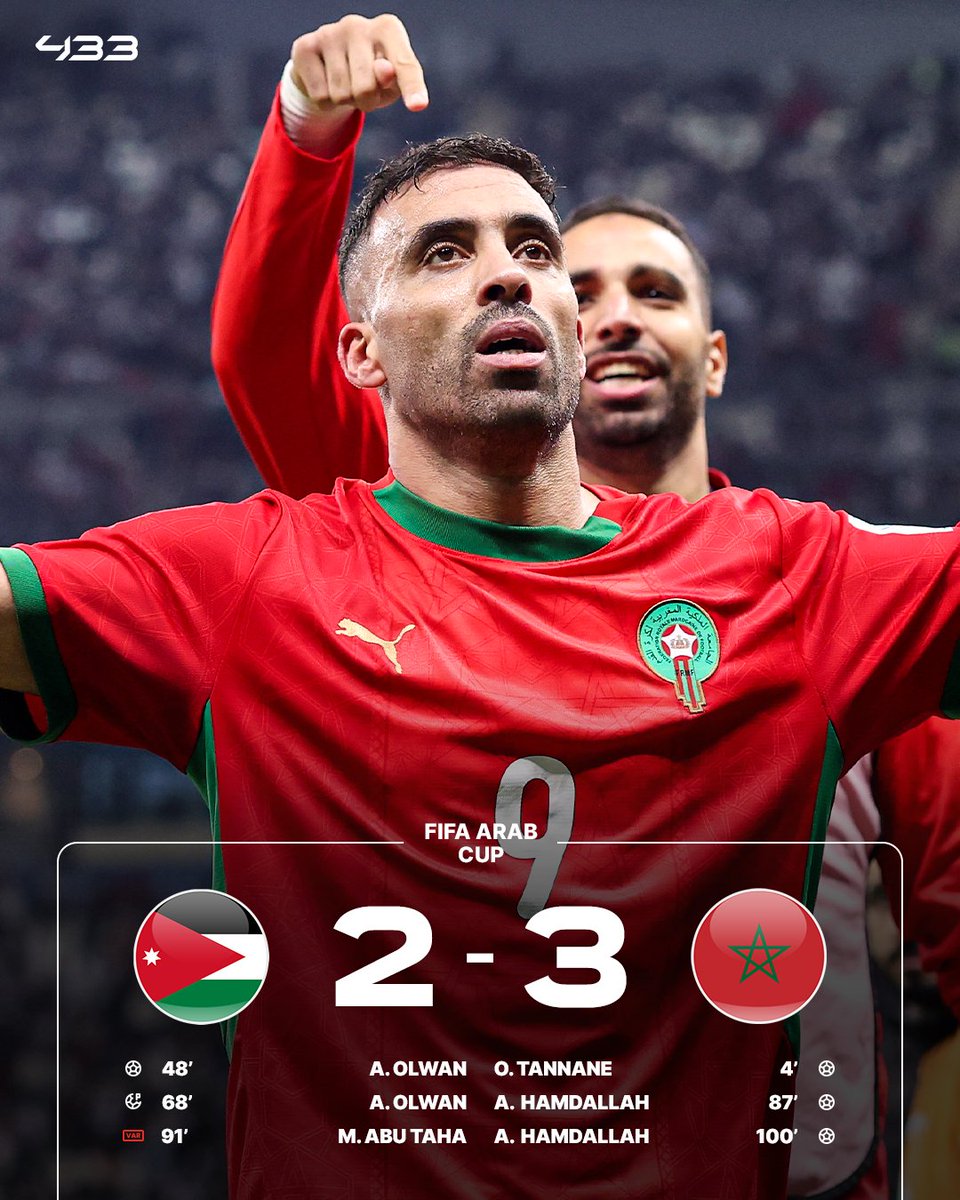 𝐌𝐎𝐑𝐎𝐂𝐂𝐎 𝐖𝐈𝐍 𝐓𝐇𝐄 𝐀𝐑𝐀𝐁 𝐂𝐔𝐏 𝐀𝐅𝐓𝐄𝐑 𝐄𝐗𝐓𝐑𝐀 𝐓𝐈𝐌𝐄 🏆🇲🇦

A brace from Abderrazak Hamdallah completes the comeback for Morocco ⚽⚽

We need to talk about that Oussama Tannane screamer though 🤯

Morocco in 2025:
🏆 AFCON U17
🏆World Cup U20
🏆 Arab Cup
⌛