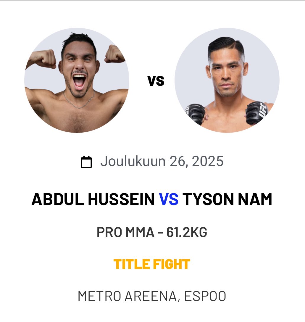 🗓️ 12/26
📍 Espoo, Finland
<a href="/icecagefighting/">ICE CAGE FIGHTING</a>