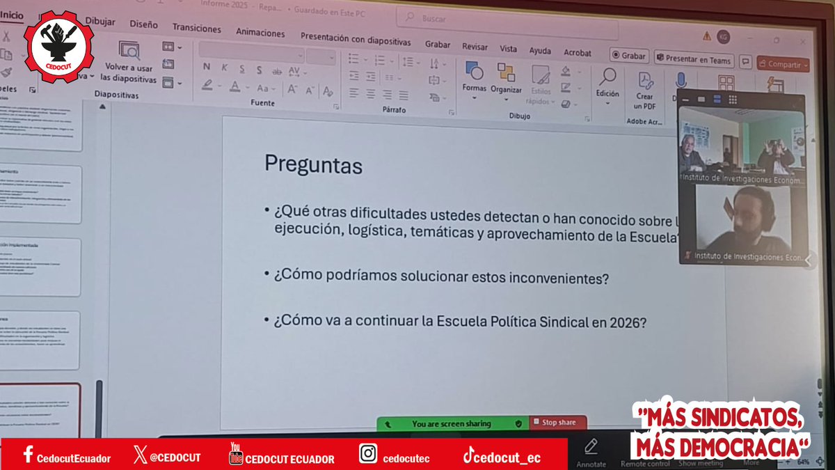 CEDOCUT's tweet image. 🚩 𝐂𝐄𝐃𝐎𝐂𝐔𝐓 | #𝐅𝐎𝐑𝐌𝐀𝐂𝐈𝐎́𝐍
Continuamos los encuentros para optimizar la experiencia de nuestras jornadas de capacitación; hoy, en nuestra reunión de evaluación de la 𝑬𝒔𝒄𝒖𝒆𝒍𝒂 𝑺𝒊𝒏𝒅𝒊𝒄𝒂𝒍.