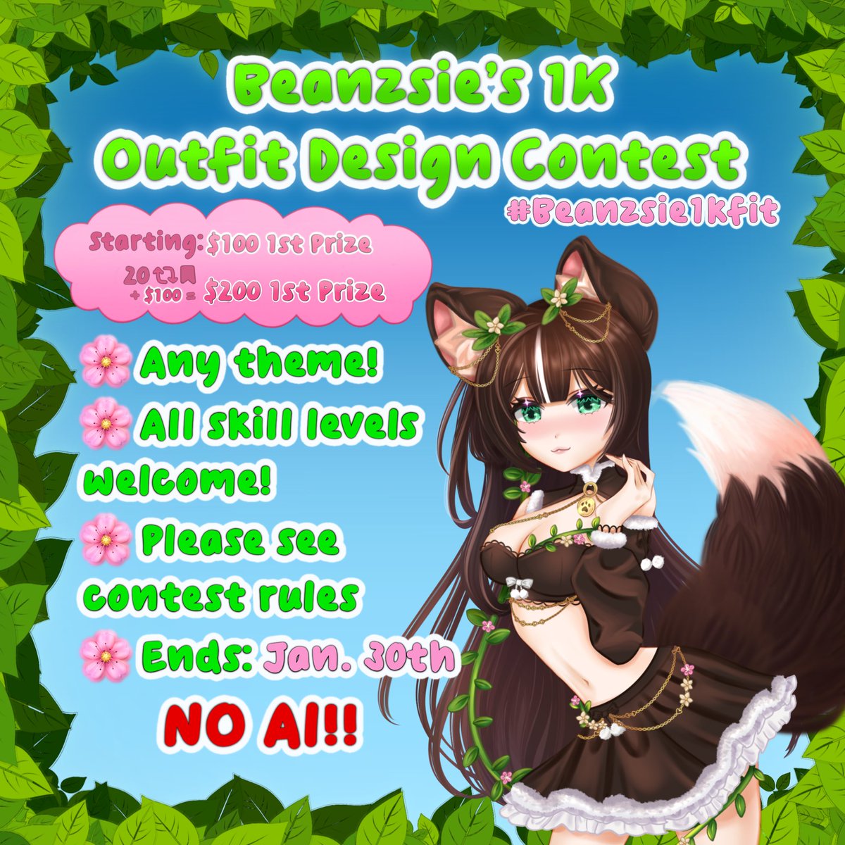 beanzsie's tweet photo. 🌿🌸 OUTFIT DESIGN CONTEST 🌸🌿
To celebrate 1k on the purple app I’m hosting my first contest!
🐾
Please see my pinned for the rules and use #Beanzsie1kfit to enter!
🐾
From the bottom of my heart, thank you all so much. I can’t wait to see your designs!
🐾
#vtubers #envtubers https://t.co/THN4tIGbyU