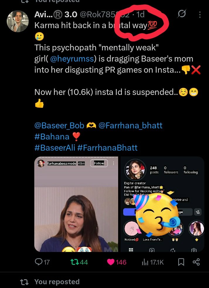 Rok785252's tweet image. Guys,Good News 🗞️ 😚 😄 
That cheap mentality girl is no more on Instagram...
Rip for that cheap girl (10.9k)..🥲😅

My only two posts were enough to remove #Fayan virus 🦠 from tweeter (X) and #Bahana haters from insta

#BaseeraAli #FarrhanaBhatt 
@Baseer_Bob ❣️ @Farrhana_bhatt
