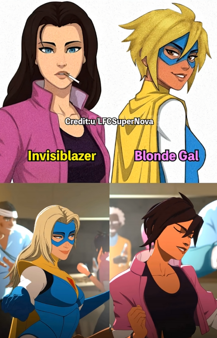 SnowMortal's tweet photo. Blonde Blazer &amp; Invisigal Swapped Clothes! #dispatch #dispatchfanart #DispatchGame I kind of like this! @_CT501ST_ @RobRobertson15_ https://t.co/IRzETiaM01