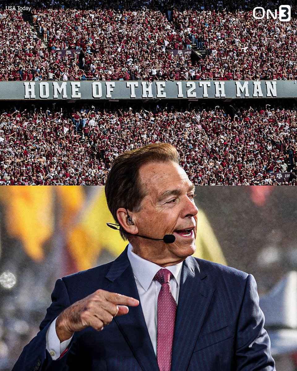 On3's tweet image. NEW: Nick Saban believes Texas A&amp;amp;M pipes in noise at Kyle Field👀

“I did more complaining to the SEC office—it was more than complaining that I don’t really want to say on this show—about this is the noisiest place. Plus, they pipe in noise... You can’t hear yourself think when…