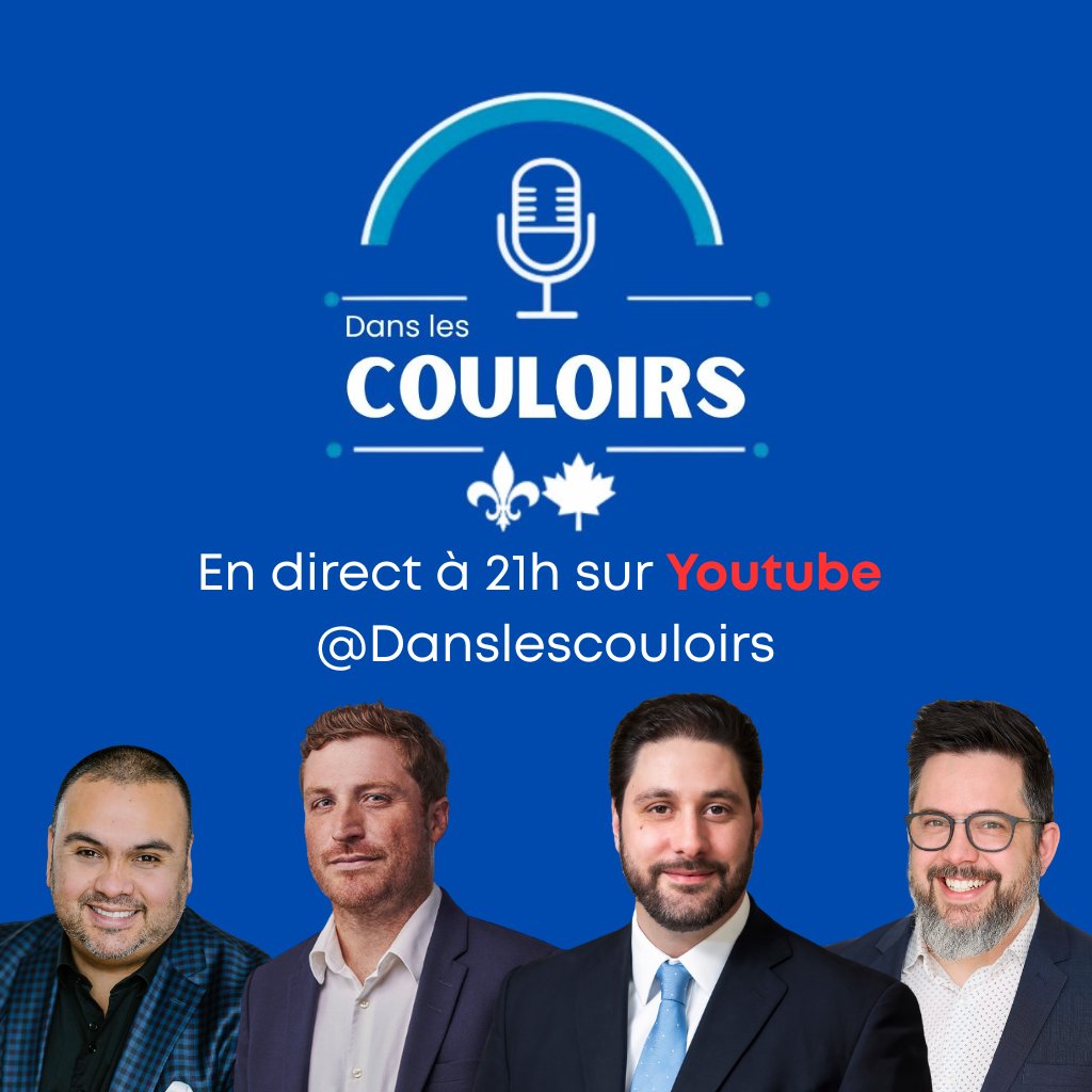Ce soir, dernière de l'année de Dans les couloirs.

Encore une fois, on a du matériel pour jaser. Venez nous rejoindre en direct à 9h sur youtube pour jaser politique avec <a href="/rudyhusny/">Rodolphe Husny</a> <a href="/VMHcom/">Victor Henriquez</a> et Renaud St-Pierre.

youtube.com/@Danslescouloi…