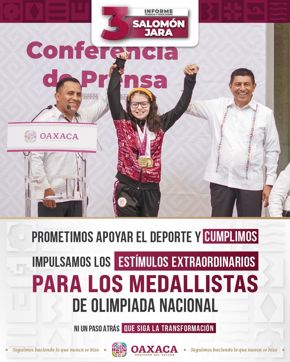PROMETIMOS FORTALECER EL DEPORTE Y ESTAMOS CUMPLIENDO

Como nunca antes, reconocemos el esfuerzo y dedicación de los deportistas oaxaqueños con mayores estímulos. La #PrimaveraOaxaqueña impulsamos el deporte como un pilar de bienestar y desarrollo. Por nuestro pueblo, ni un paso