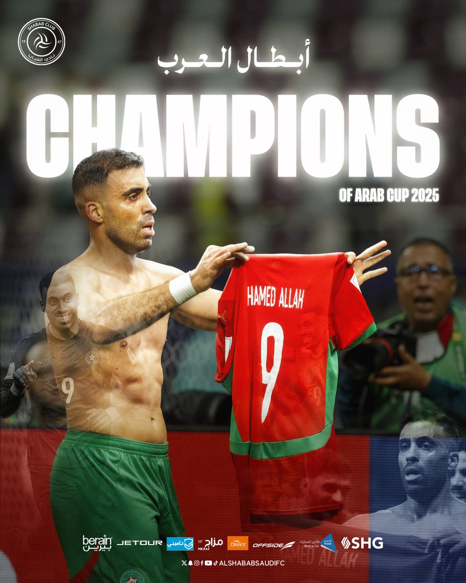 AlShababSaudiFC's tweet image. نجمنا عبدالرزاق حمدالله بطلًا لـ #كأس_العرب 🇲🇦 

ألف ألف مبروك @Hamedallah_9 🤍