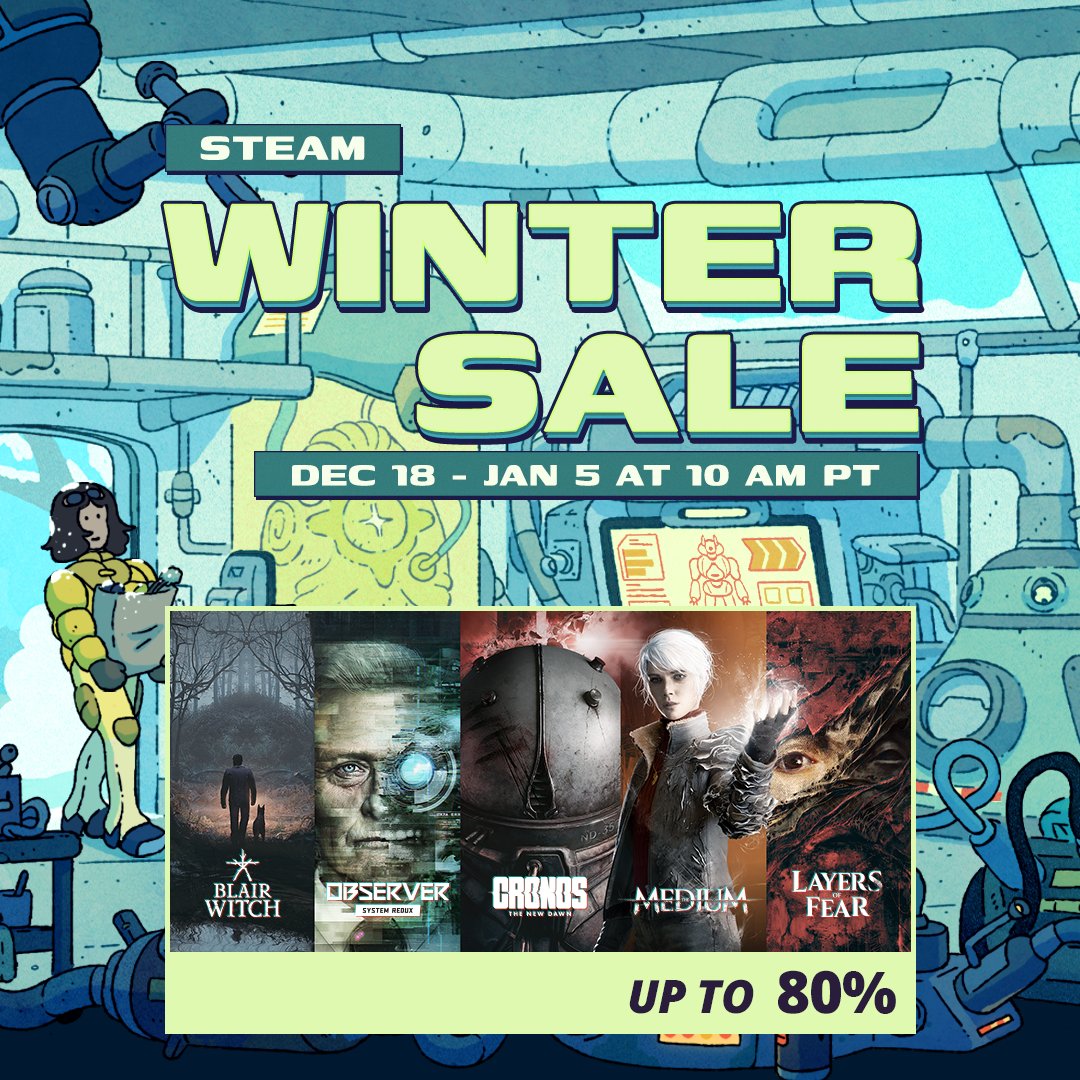 From psychological nightmares to pure survival horror - pick your spine-chilling story this winter! ❄️ 🌲  
 
Save up to 80% on our horror game catalogue during the #Steam Winter Sale until January 5. 
 
🔥linktr.ee/BT_sales  
 
#BlooberTeam