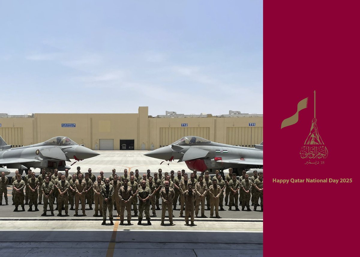 RoyalAirForce's tweet image. Committing to regional peace and security, 12 Squadron have taken part in Exercise Epic Skies 25-1. This provides the opportunity to enhance operational capability, practising Combat Air scenarios within current and future operational contexts.

@DSAME_Defence @ukinqatar