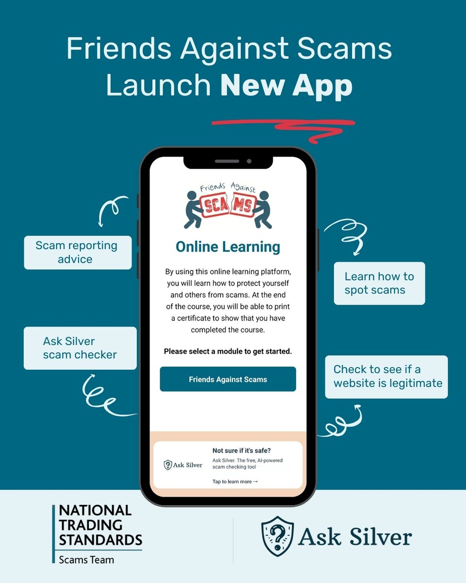 TheBobbyScheme's tweet photo. We’re sharing this information to help raise awareness of the Friends Against Scams app, which offers simple tools to stay safer from fraud.

#FriendsAgainstScams #ScamAware #TheBobbyScheme https://t.co/ur0gioiVT3