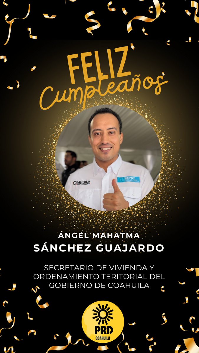 Hoy celebramos el cumpleaños del Secretario <a href="/mahatma_angel/">Ángel Mahatma Sánchez</a>. 

Desde el #PRDCoahuila reconocemos su entrega, su cercanía con la gente y el trabajo que realiza todos los días por Coahuila.
Nuestros mejores deseos en esta fecha especial.
#ElSolSigueBrillando