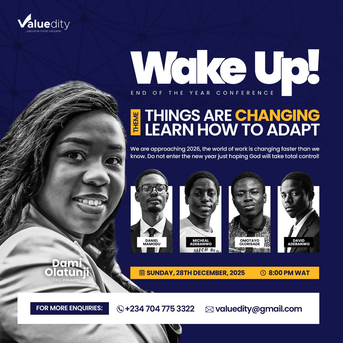 valuedity's tweet photo. Faith is never a substitute for preparation.

2026 will reward planners, learners, and doers—not intentions.

Join Valuedity’s End-of-Year Conference on the 28th of December, 2025. 
Register here: https://t.co/1ud7yKJlpC

@valuedity https://t.co/zyaD2JfQ1Z