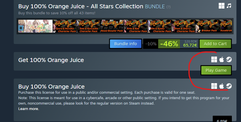 There was a bit of a setup issue, but to clarify, 100% Orange Juice is FREE TO KEEP this weekend! 

(It's not shown at the top of the options on store page at the moment, look under All Stars Collection - Steam is investigating the issue) 

store.steampowered.com/app/282800/100… #100orange