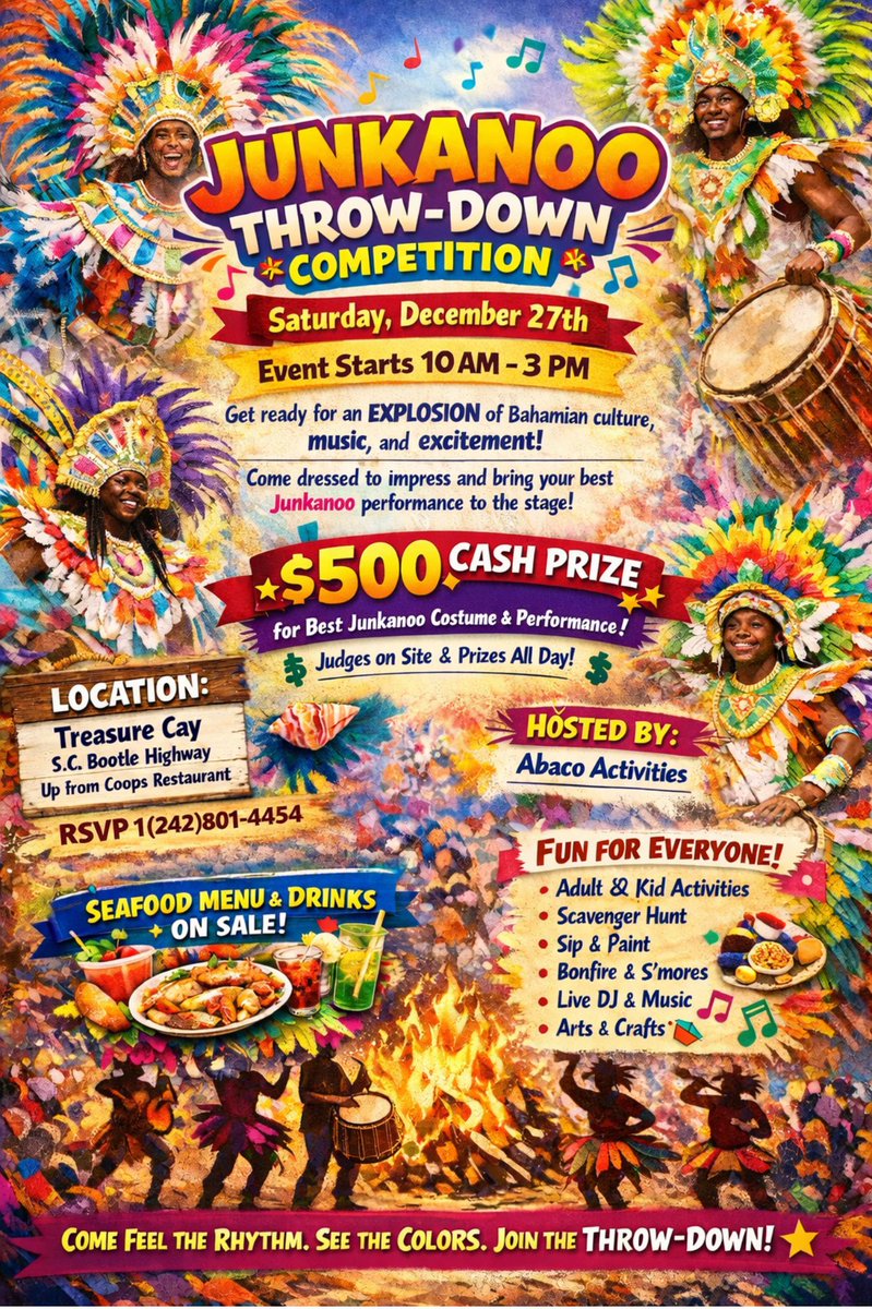 PotcakeNFT's tweet photo. Junkanoo competition on Treasure Cay in The Abacos, Bahamas.
This will be an amazing time to Feel the Rhythm, See the Colors, and Join the Throw-Down!
#junkanoo #potcake #abaco https://t.co/1jfoQ6iLjJ