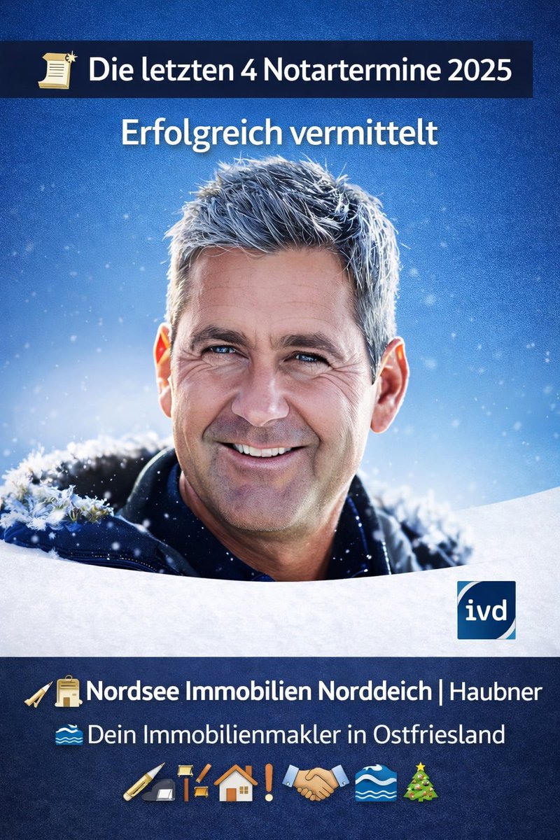 Norddeich's tweet photo. 🏡✨ Jahresendspurt bei Nordsee Immobilien !
Die letzten 4️⃣ Notartermine des Jahres stehen an ✍️📜

Erfolgreich vermittelt durch
🌊 Nordsee Immobilien Norddeich | Haubner
🤝 Vertrauen , Erfahrung. Erfolg.
📍 Dein Makler in Ostfriesland

🎉 Wir sagen Danke 

#Notartermin ✍️
#Immobilienverkauf 🏠
#NordseeImmobilien 🌊
#Haubner
#Norddeich
#Ostfriesland
#MaklerErfolg 🚀
#Jahresendspurt 🎄