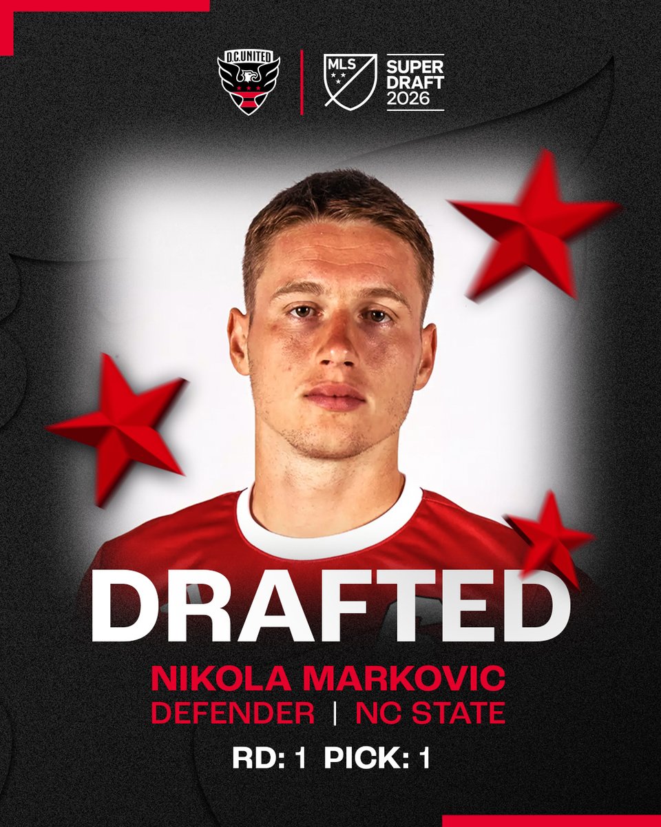 dcunited's tweet image. With the first pick of the 2026 @MLS SuperDraft, D.C. United selects Nikola Markovic.