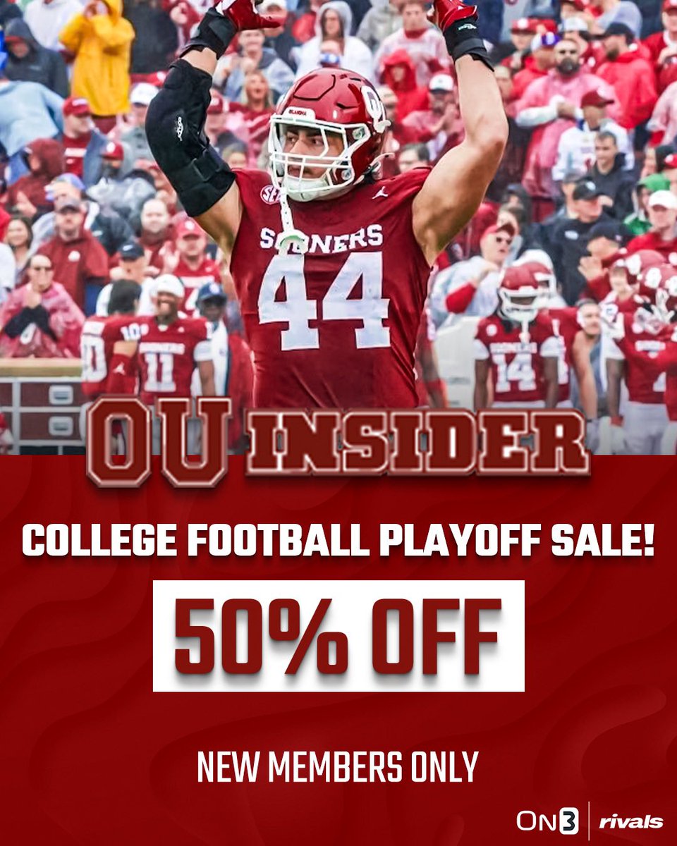 OUInsider's tweet image. 🚨#SoonerNation🚨

#CFP week = nonstop #OU intel 🟥
NEW CFP practice notes
NEW availability &amp;amp; injury intel
NEW transfer portal movement
NEW 2027 recruiting intel
ACTIVE CFP VIP Chat (Ask Anything)

Get 50% OFF OUInsider VIP during CFP Playoff Sale ⬇️

🔗: on3.com/sites/ou-insid…