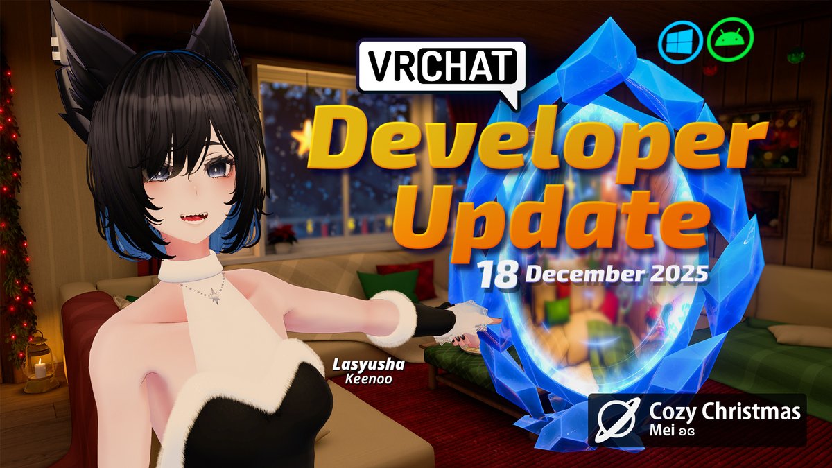 VRChat's tweet image. It's time for the last Dev Update of the year! 

Read about two new upcoming features for VRC+, clarification on moderation in VRChat &amp;amp; more!

ask.vrchat.com/t/developer-up…