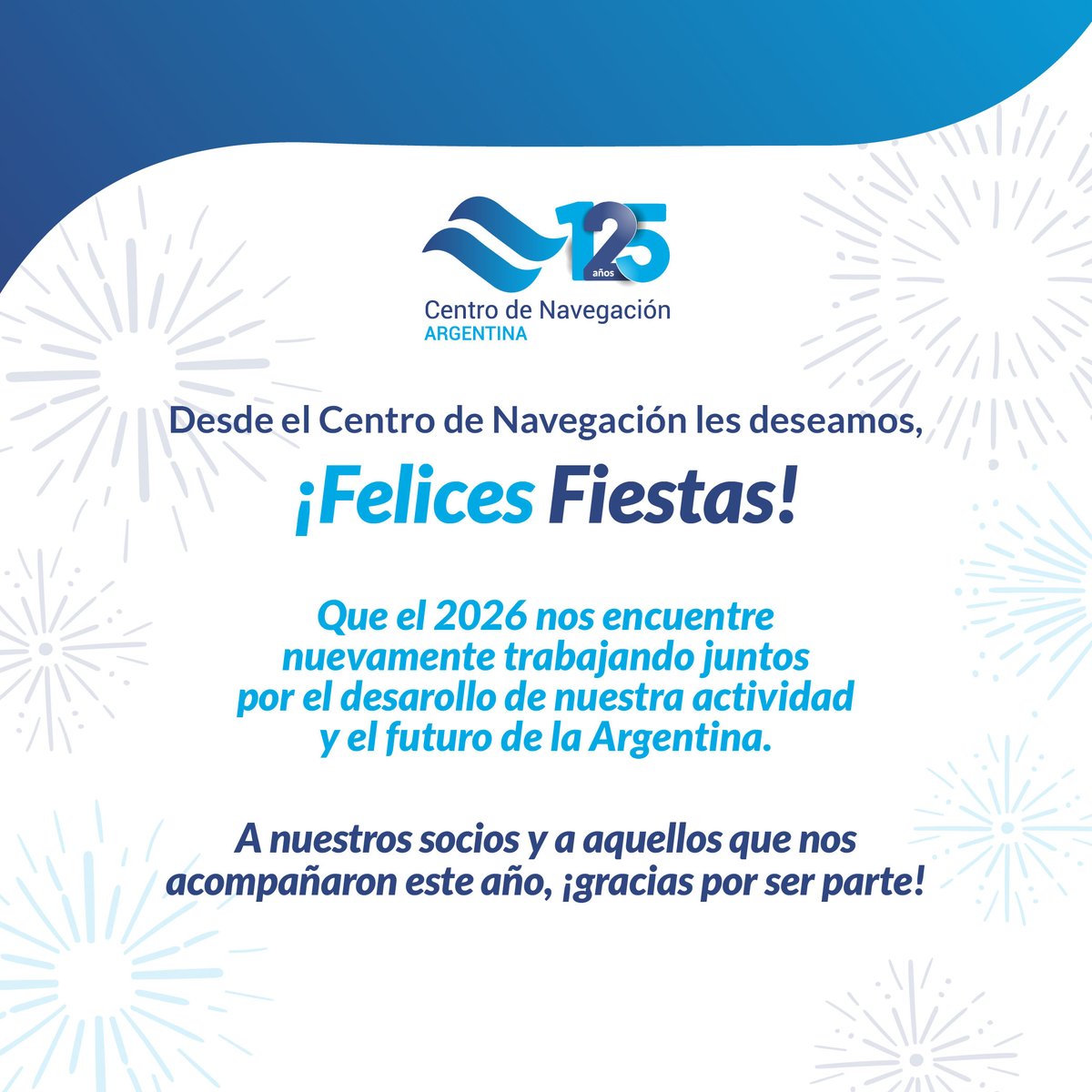 Desde el Centro de Navegación Argentina queremos agradecer a nuestros socios, aliados y a toda la comunidad que nos acompañó a lo largo de este 2025. 

Celebramos 125 años de historia mirando hacia el futuro, con el compromiso de seguir trabajando juntos.