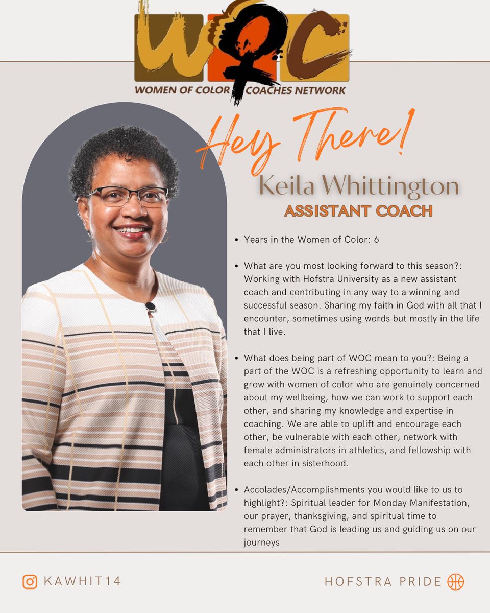 woc_cn's tweet photo. โจ Meet Coach Keila Whittington โจ
A faith-led leader and dedicated mentor, Coach Keila brings purpose, experience, and heart to Hofstra WBB. Her impact goes beyond the courtโuplifting others and strengthening community every day. ๐ค๐
#HofstraPride #WOC #WBB #WeElevateEachOther https://t.co/gE7MOwgMgi