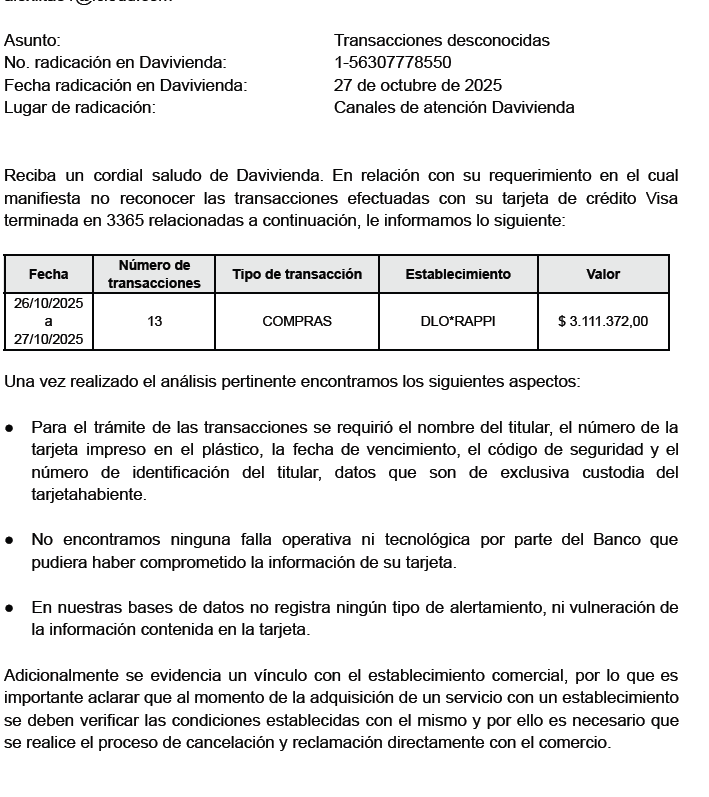 AlexSunFlower31's tweet photo. @Davivienda @RappiColombia Para cuando dejamos de lanzar la pelota y quien responde por el dinero que roban a través de la aplicación de Rappi @sicsuper Es injusto que en pleno chat de mediación la respuesta de Rappi sea esa https://t.co/Q31F37qHJY