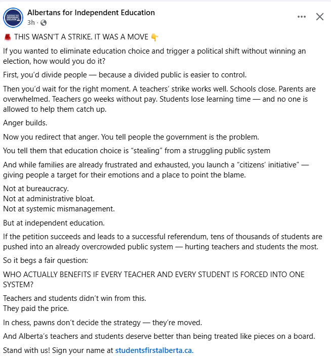 Zone3Garden's tweet photo. Students First Alberta is the petition to FIGHT the citizen's initiative to defund educational choices in Alberta. 

If you support independent schools, home education and your right to not be forced to use unionized teachers, please sign.
https://t.co/51Fq5gHF1A https://t.co/UgSFIelSHe