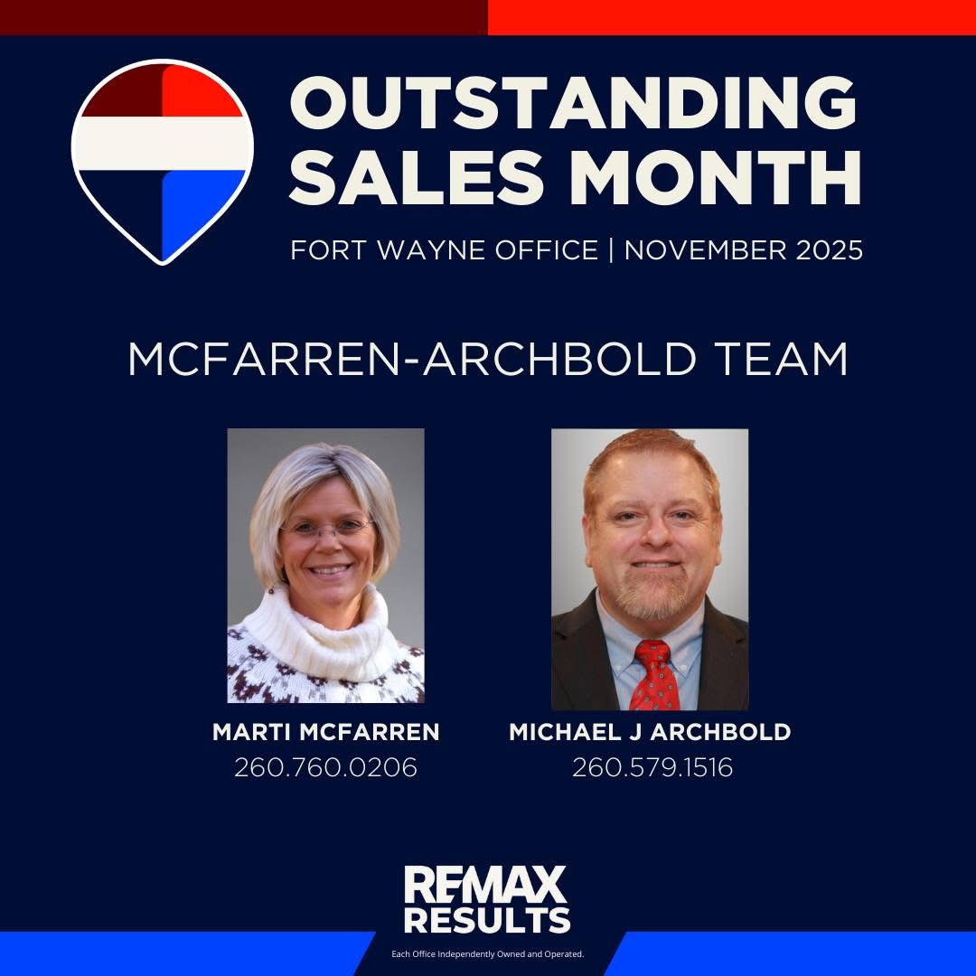 Honored to be part of an Outstanding Sales Month for the RE/MAX Results Fort Wayne office. 

#OutstandingSalesMonth #REMAXResults #FortWayneRealEstate #McFarrenArchboldTeam #IndianaRealEstate #REMAX #TopProducers #LocalExperts #ThankYouClients #RealEstateSuccess