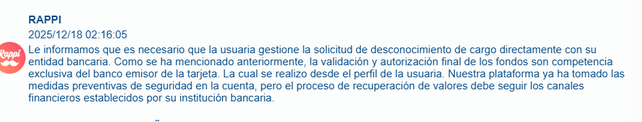 AlexSunFlower31's tweet photo. @Davivienda @RappiColombia Para cuando dejamos de lanzar la pelota y quien responde por el dinero que roban a través de la aplicación de Rappi @sicsuper Es injusto que en pleno chat de mediación la respuesta de Rappi sea esa https://t.co/Q31F37qHJY