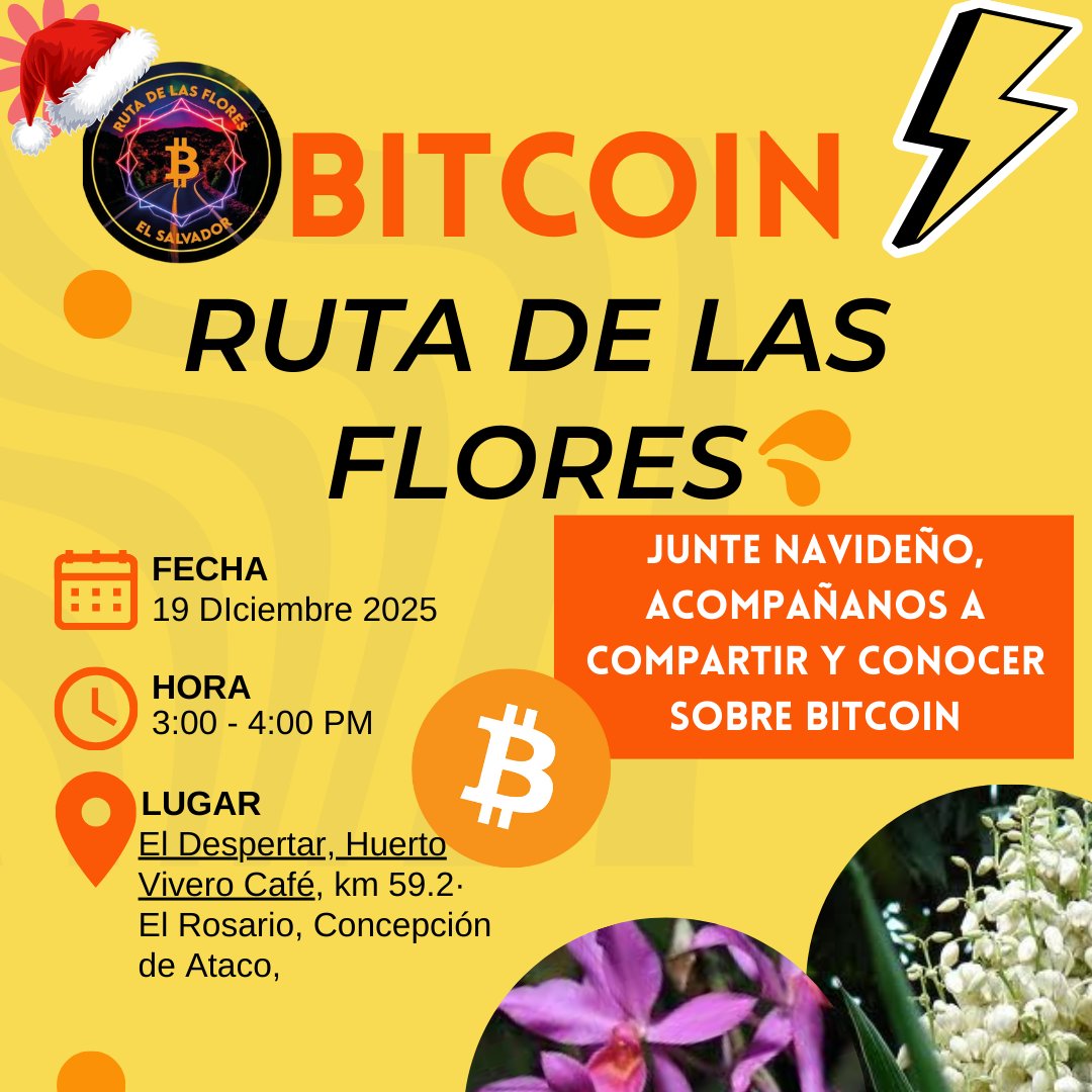 Invitamos a todos a nuestra ultimo junte Bitcoin navideño  esta vez realizado en El Despertar lugar dedicado 100% al cultivo de producto orgánicos.
✅Educacion Financiera. 
✅Bitcoin no lo descubrio Nayib.
✅Bitcoin no es ChivoWallet
✅Nunca hablar de politica ni politicos.