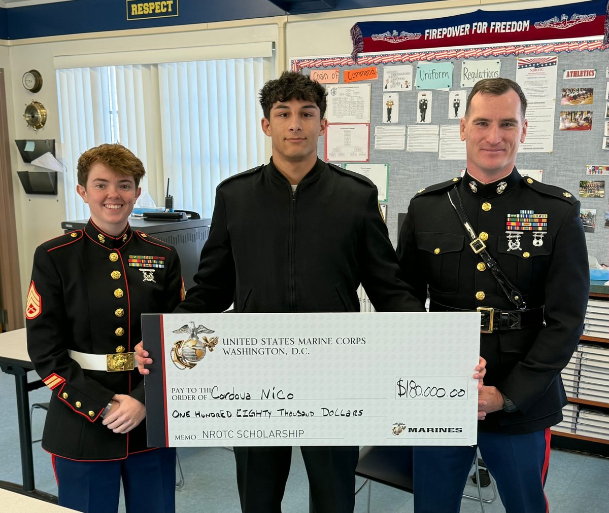 Bravo Zulu to Cadet Nico Cordova on receiving a 4 year NROTC-Marine Option scholarship! Oorah!! <a href="/USMC/">U.S. Marines</a> <a href="/USMarineCorps/">USMC Recruiting</a> <a href="/MAST_SandyHook/">Marine Academy</a>