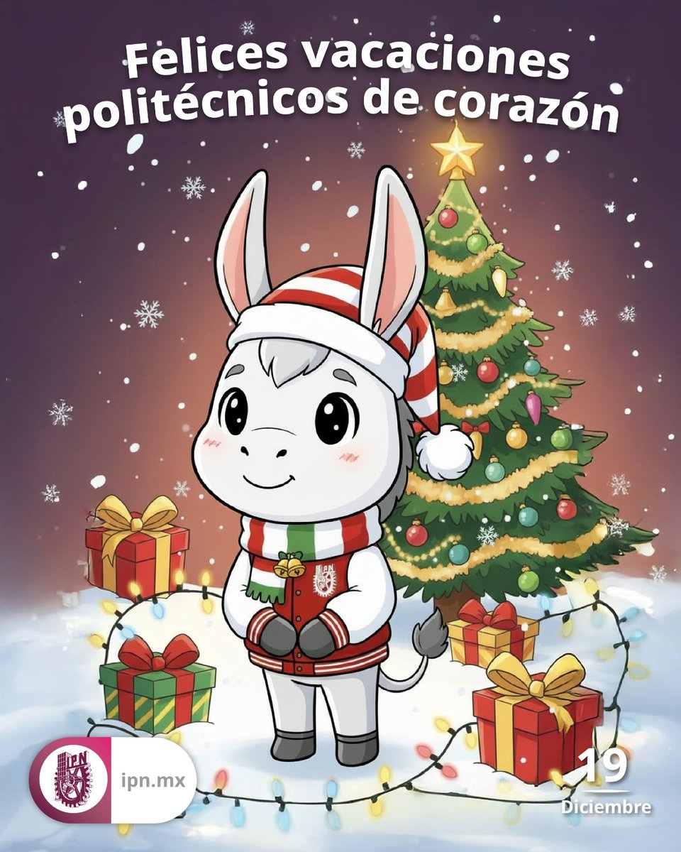 ✨ A toda nuestra #ComunidadPolitécnica, les deseamos felices vacaciones y que pasen unas fiestas llenas de paz, armonía y buenas vibras, rodeados de sus seres queridos. 💖🎄 Que este tiempo de descanso sea una pausa para recargar el corazón y la mente. ¡Nos vemos en el 2026!