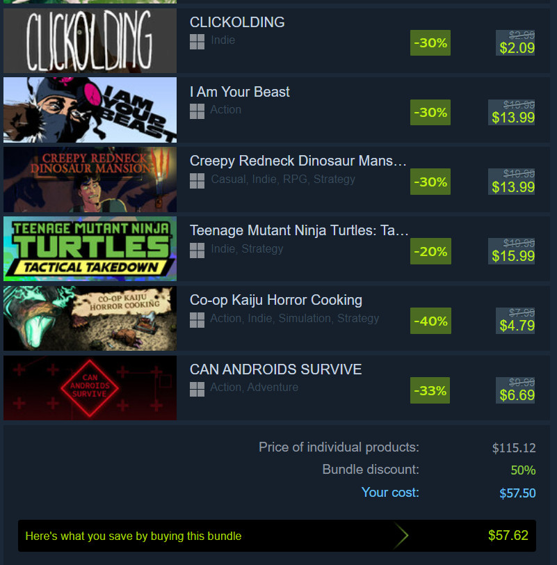 WritNelson's tweet image. GET EVERY STRANGE SCAFFOLD GAME FOR LESS THAN $60 BUCKS IN THE STEAM WINTER SALE

*13* DANG GAMES OF WILD VARIETY AND AMBITION--AND DISCOUNTS ON EVERYTHING ELSE WE DO GOING FORWARD

MAYBE CHECK IT OUT BECAUSE THAT'S A WILD DEAL???
store.steampowered.com/bundle/35090/S…