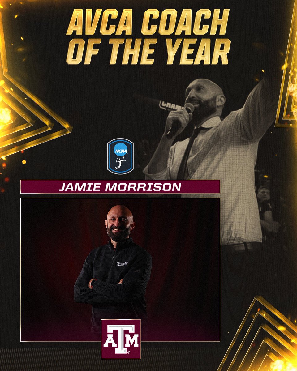 Congratulations to <a href="/AggieVolleyball/">Texas A&M Volleyball</a>'s Jamie Morrison! The 2025 <a href="/AVCAVolleyball/">AVCA</a> Coach of the Year 👍

#NCAAWVB