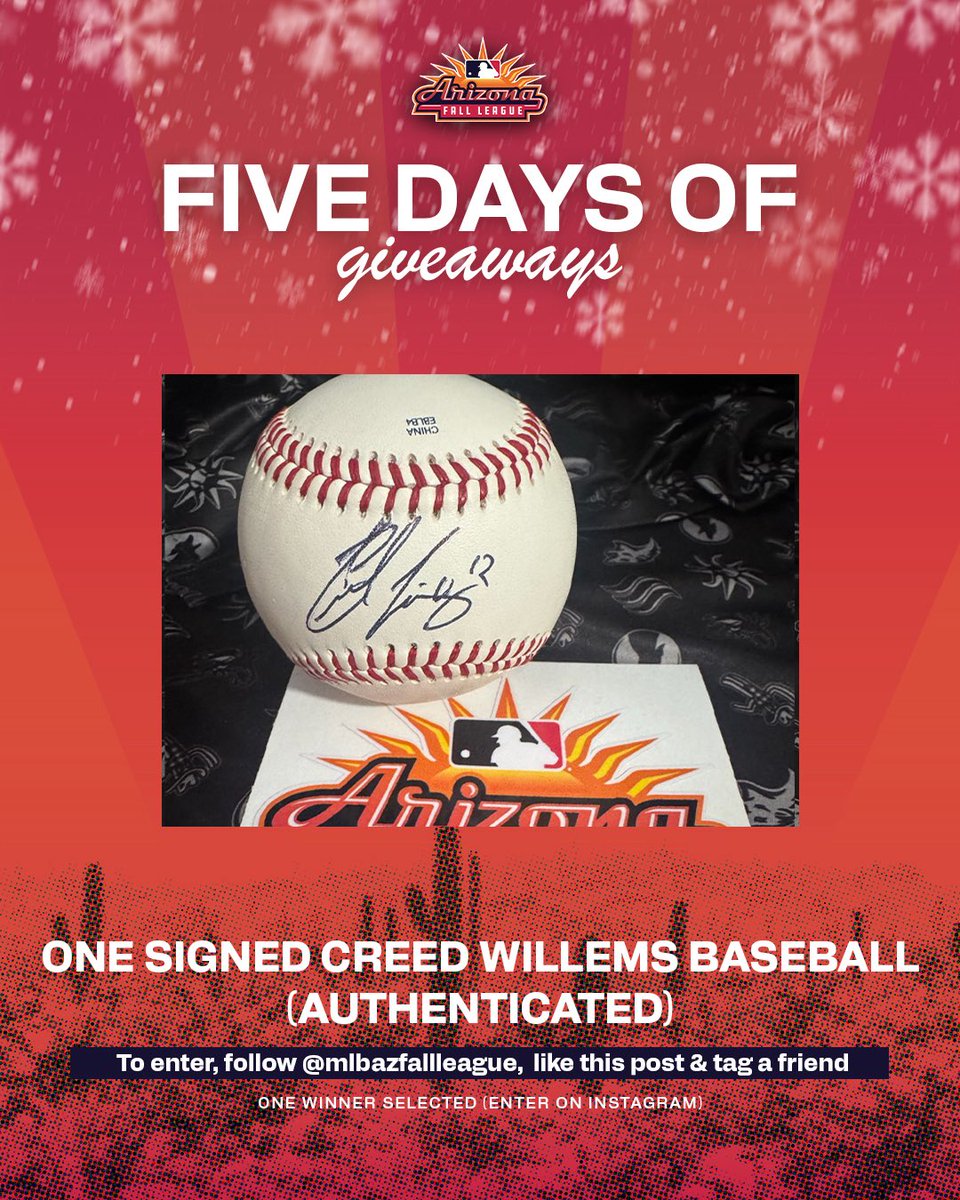 MLBazFallLeague's tweet photo. For day two of our five days of giveaways, we’re giving away a signed Creed Willems baseball! Willems was a 2024 Fall Star and currently ranked No. 30 in the Orioles system.

Enter this giveaway by visiting our Instagram post: https://t.co/vTAOxMXgO0 https://t.co/4jUEyyG7h6