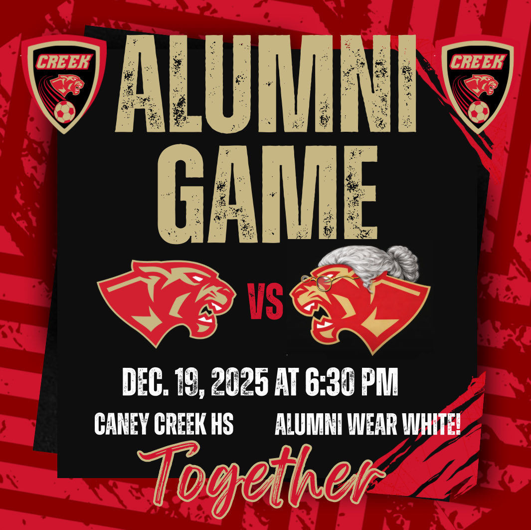Calling all Alumni! Dust off your cleats and join us 12/19 at 6:30 PM at The Creek! Wear white. Looking forward to seeing all of you there!