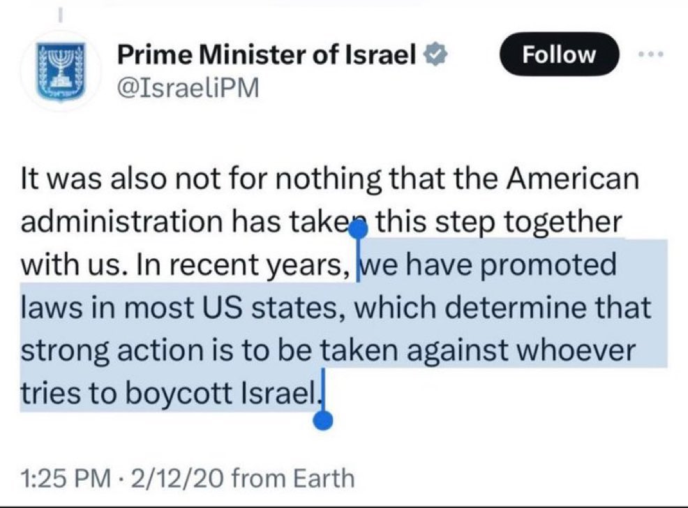 الأمريكيون يغوصون في تغريدات نتنياهو القديمة، ويكتشفون كيف أنه لا يُخفي مدى تدخّلهم في شتى مناحي الحياة داخل الولايات المتحدة، ولا سيما في المجالين القانوني والتشريعي 👇🏼 

لم يكن ذلك عبثًا أن الإدارة الأمريكية اتخذت هذه الخطوة معنا.
في السنوات الأخيرة، قمنا بالترويج لسنّ قوانين