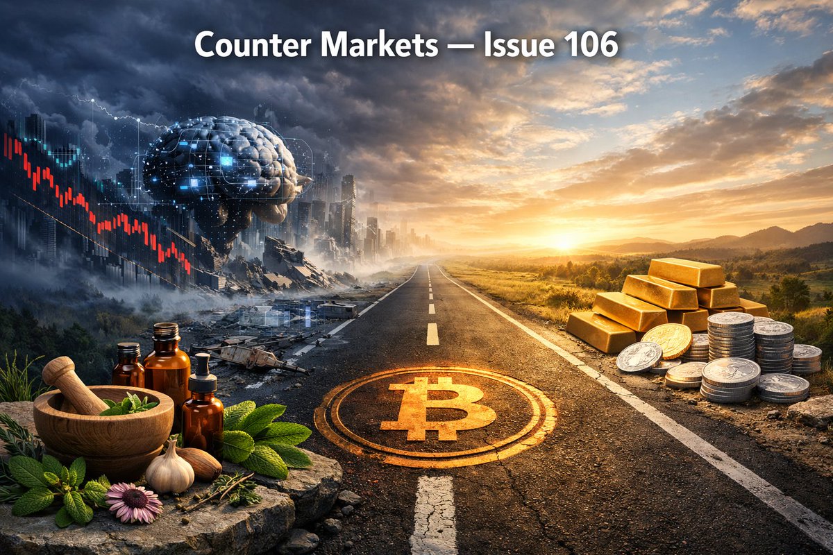 CounterMarkets's tweet image. Issue 106 is Out Now!

- Turning Point 2025 Created 7 Trends for 2026  
- The AI Bubble Is Breaking Markets and Destroying the Business Cycle 
- 5 Natural Remedies for the 5 Most Common Seasonal Illnesses 
- Bitcoin, Gold &amp;amp; Silver Reports

Subscribe: countermarkets.com/newsletter/