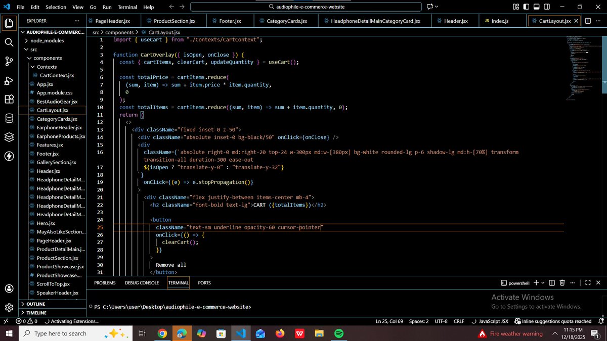 fat20565's tweet photo. Day 76 &amp; 77 of #100DaysOfCode
I focused on strengthening the cart system. I implemented dynamic quantity handling, connected the cart overlay to global state, added real-time cart item counts in the header, and persisted cart data using localStorage for better user experience. https://t.co/xc3V69IMmm