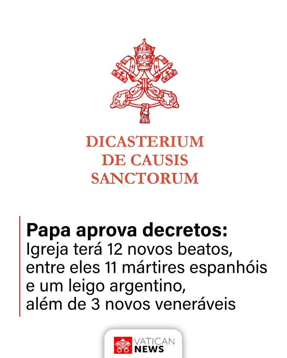 vaticannews_pt's tweet photo. O #PapaLeãoXIV, em audiência com o cardeal Marcello Semeraro, prefeito da Congregação para as Causas dos Santos, autorizou a promulgação de decretos que reconhecem 12 novos #beatos e três novos veneráveis @CauseSanti
https://t.co/m9JbZ635eJ https://t.co/Sh8gnsWeCp