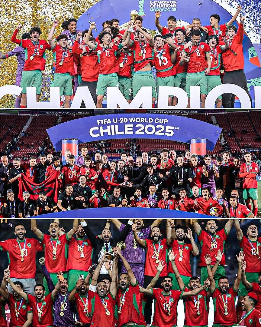 ESPNAfrica's tweet photo. Morocco in 2025: 

🏆 U17 AFCON winners
🏆 U20 World Cup winners
🏆 Arab Cup winners

AFCON starts on Sunday 👀 https://t.co/xhySoYkAdo
