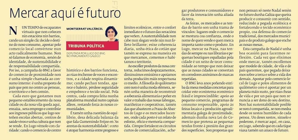 BNGPalas's tweet photo. O #BNG vén de sacar esta campaña para concienciar das bondades do comercio local e dos produtos de proximidade.
 ⁦@MontseValcarcel⁩ exemplifica neste artigo dita campaña e afonda na importancia da mesma para que a nosa Terra e as nosas xentes teñan presente e futuro. https://t.co/CTcclO5iZN