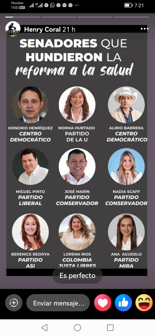 ¡ATENCIÓN COLOMBIA!
Estamos en época electoral;
Aquí les presentamos los Senadores que defienden los intereses de quienes convirtieron la Salud en negocio.
¿Usted elegiría a estos traidores del pueblo?