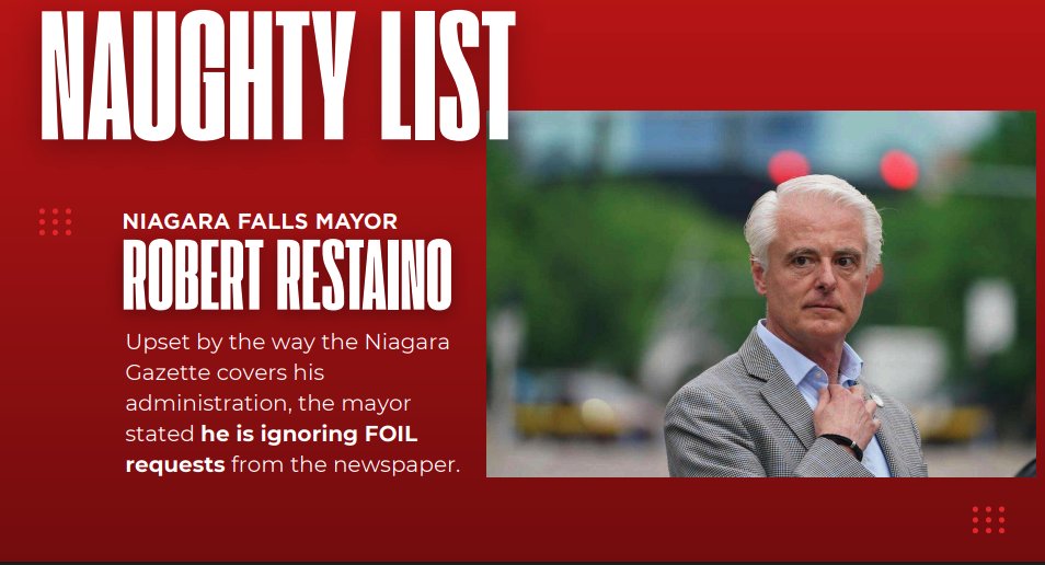Plenty of Western New Yorkers on the naughty list this year for withholding public records and dodging transparency. Boo!

The list, compiled by the nonpartisan NY Coalition for Open Government features Sheriff Garcia, Sen. Pat Gailvan, NF Mayor Restaino and the City of Buffalo: