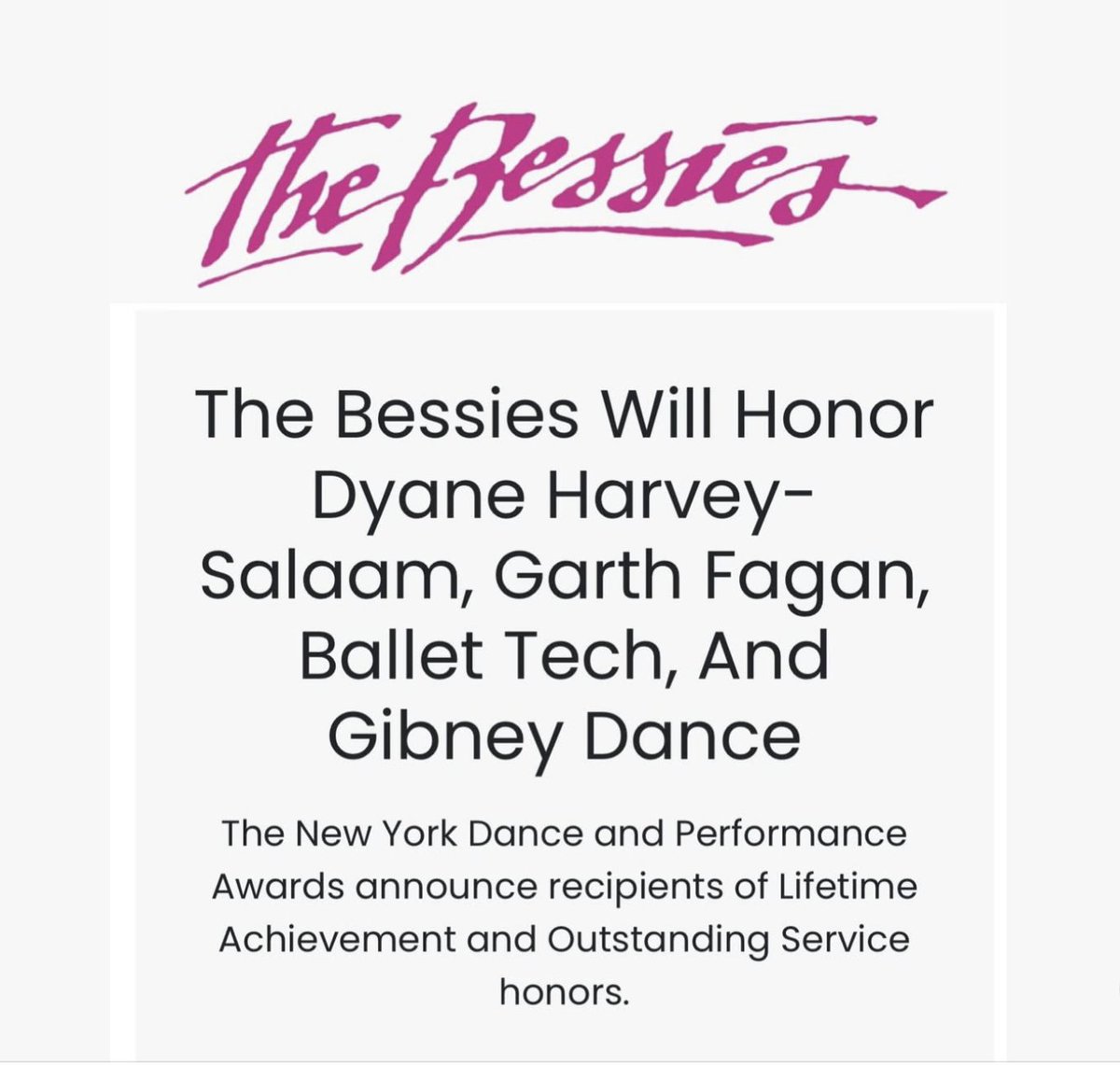 CONGRATULATIONS to our board member Dyane Harvey-Salaam on receiving the 2024 #BessieAward for Lifetime Achievement. 
All the board members and the ADG community celebrate your life and artistry!