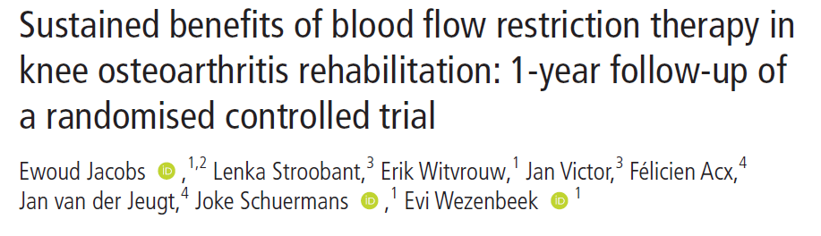 kcrehabguy's tweet photo. Whoa. This can't be.  We've been told by pundits that BFR is not useful.  New paper in @BJSM_BMJ where they followed people for 1 yr after a 12-week program w/ BFR.  Results were impressive all around at a year. Pretty solid effect sizes. BFR group also more active.  Promising! https://t.co/yx6wpkRhSG